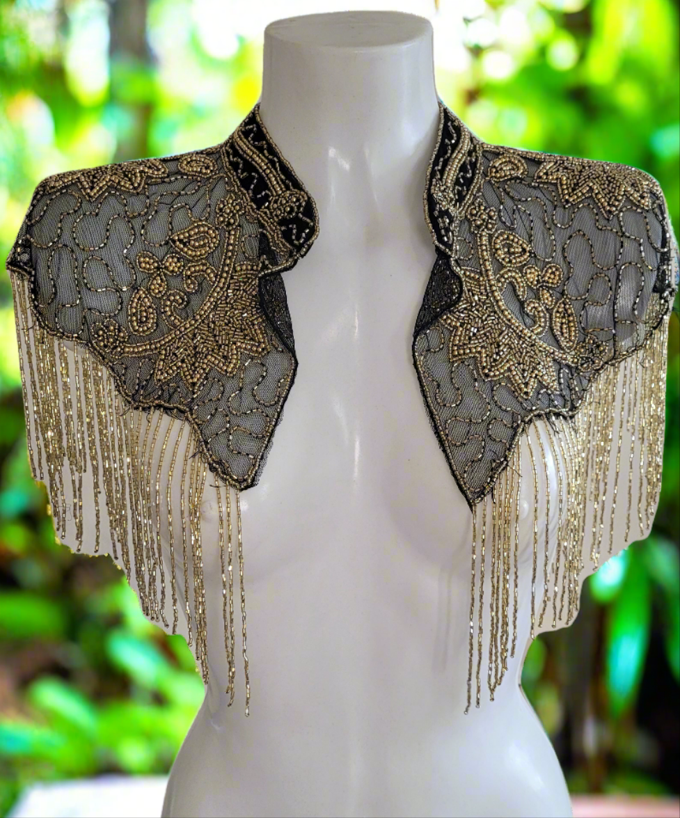 Black Gold Vintage Capelet Black Ponchos Embellished Poncho Unique Cape Size Wedding