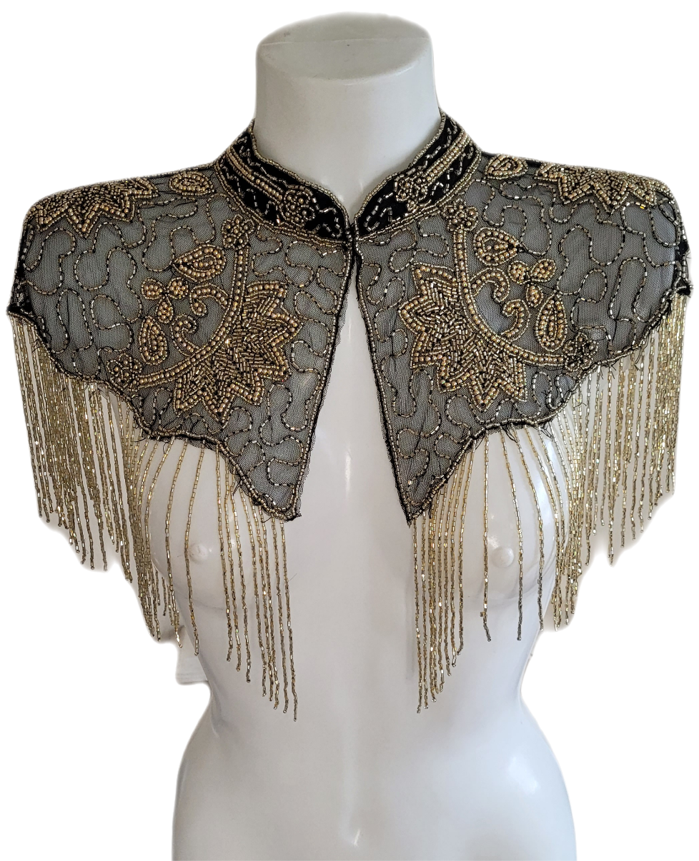 Black Gold Vintage Capelet Black Ponchos Embellished Poncho Unique Cape Size Wedding