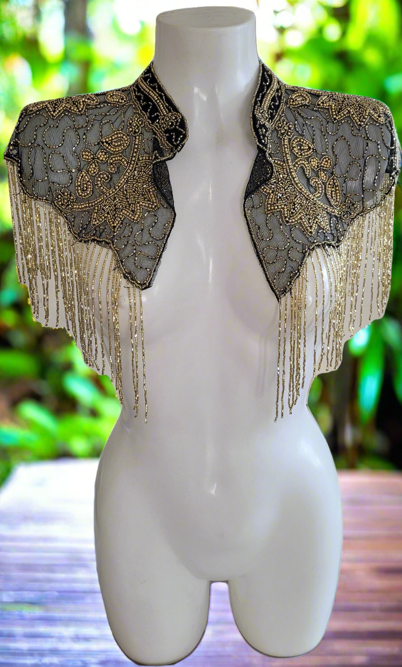 Black Gold Vintage Capelet Black Ponchos Embellished Poncho Unique Cape Size Wedding