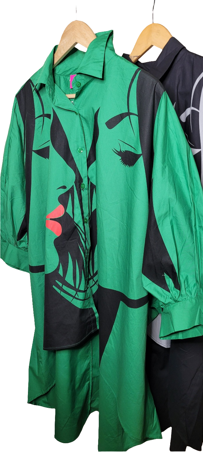 Product Description:
"This oversized balloon sleeve shirt features a bold face print on the front, offering a unique and stylish look. Made from soft, comfortable fabric, it combines a relaxed fit with eye-catching design, perfect for a statement piece in any casual wardrobe."
Key Points:
Balloon sleeves typically refer to a loose, puffed-up sleeve style that tapers at the wrist.
Oversized emphasizes the loose, relaxed fit of the shirt.
Face print/graphic describes the design of the print on the front.