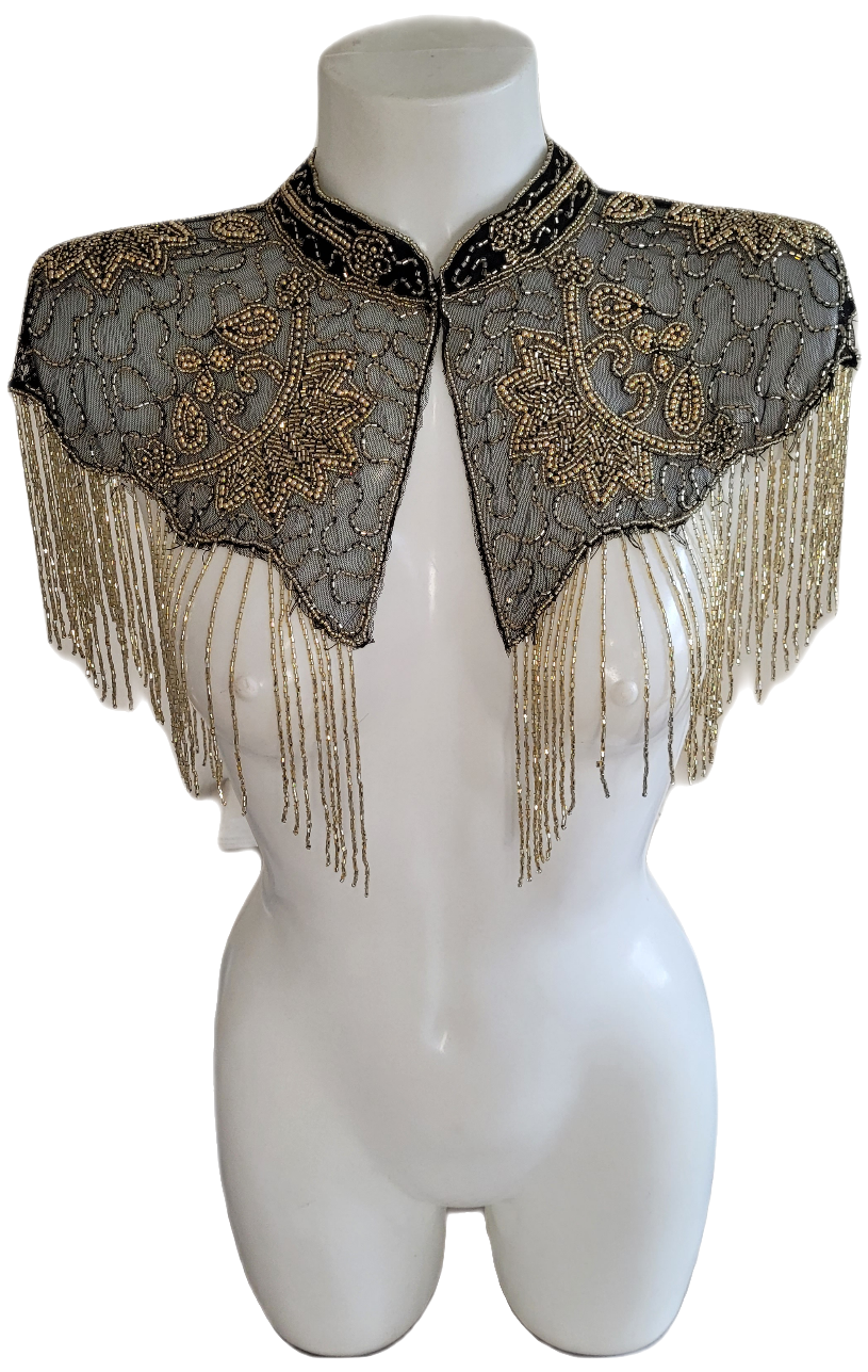 Black Gold Vintage Capelet Black Ponchos Embellished Poncho Unique Cape Size Wedding