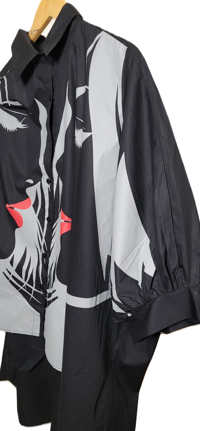 Oversized Balloon Sleeve Shirt with Face Print/ Balloon Sleeve T-Shirt/Trendy Style Selected by Olivia Printed top .
