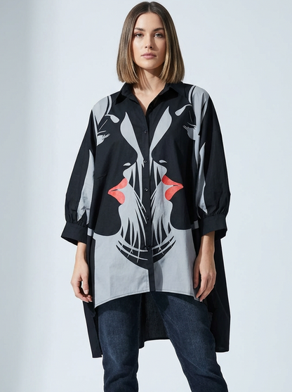 Vintage 80s Style Oversized Balloon Sleeve Shirt Retro Blouse High Poplin