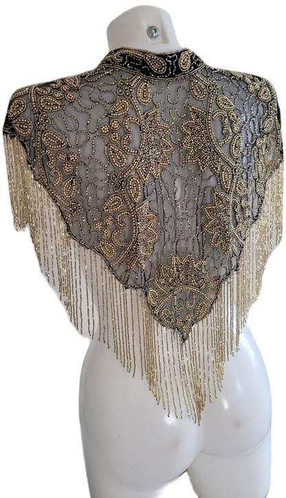 Black  Gold Vintage Capelet Black Ponchos Embellished Poncho Unique Cape Size Wedding