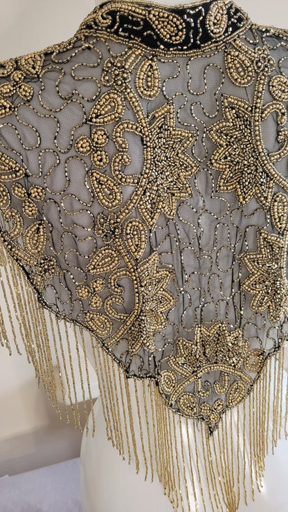 Black  Gold Vintage Capelet Black Ponchos Embellished Poncho Unique Cape Size Wedding