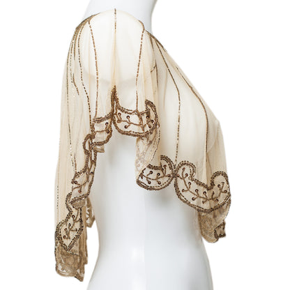 Exclusive Champagne Beige Bridal Bolero | Luxury Beaded Wedding Cape | One Size