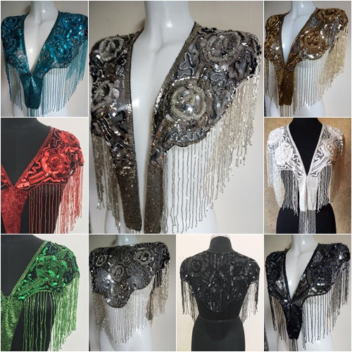 Beaded Capelet for special occasion. Embellished dresses, jackets ,outfits . Diamond scarf with fringes . Wedding  and performance clothing. Hand made floral embroidery . Stunning cover up dress or tops .Exclusive items Selected by Olivia.