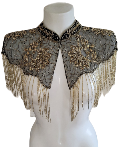 Black  Gold Vintage Capelet Black Ponchos Embellished Poncho Unique Cape Size Wedding