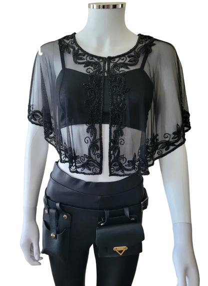 Black Sequin Poncho Elegant Wrap for Dresses One Size Evening Cover-Up