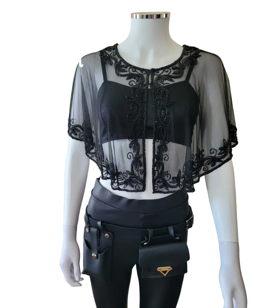 Black Sequin Poncho Elegant Wrap for Dresses One Size Evening Cover-Up