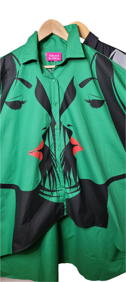 Oversized Balloon Sleeve Shirt with Face Print/ Balloon Sleeve T-Shirt/Trendy Style Selected by Olivia Printed top .