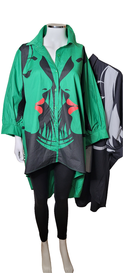 Product Description:
"This oversized balloon sleeve shirt features a bold face print on the front, offering a unique and stylish look. Made from soft, comfortable fabric, it combines a relaxed fit with eye-catching design, perfect for a statement piece in any casual wardrobe."