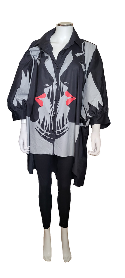 Oversized Balloon Sleeve Shirt with Face Print/ Balloon Sleeve T-Shirt/Trendy Style Selected by Olivia Printed top .