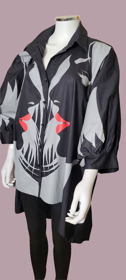 Oversized Balloon Sleeve Shirt with Face Print/ Balloon Sleeve T-Shirt/Trendy Style Selected by Olivia Printed top .