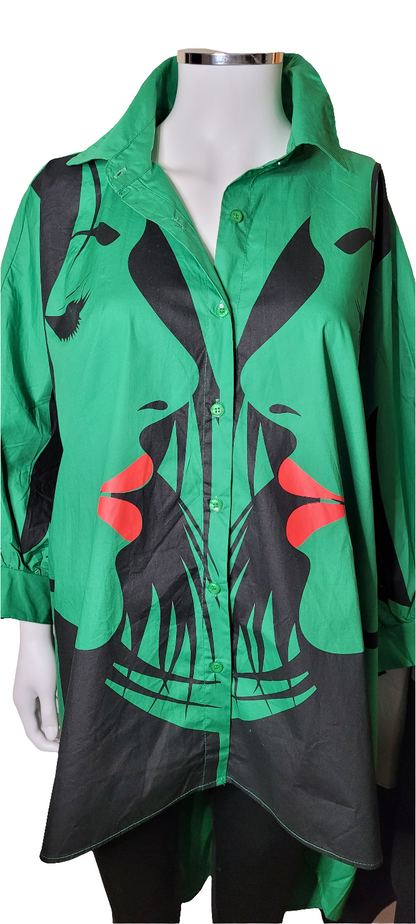 Oversized Balloon Sleeve Shirt with Face Print/ Balloon Sleeve T-Shirt/Trendy Style Selected by Olivia Printed top .