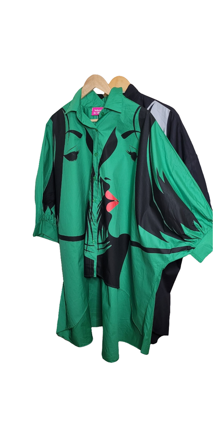 Oversized Balloon Sleeve Shirt with Face Print/ Balloon Sleeve T-Shirt/Trendy Style Selected by Olivia Printed top .