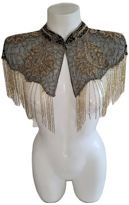 Black  Gold Vintage Capelet Black Ponchos Embellished Poncho Unique Cape Size Wedding