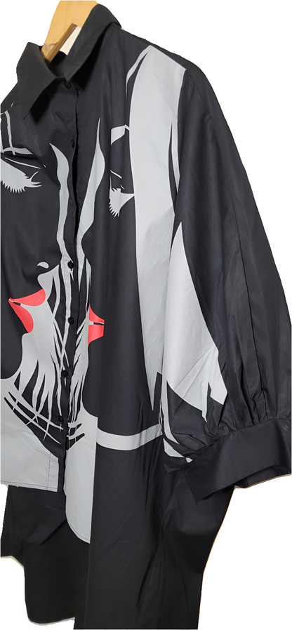 Oversized Balloon Sleeve Shirt with Face Print/ Balloon Sleeve T-Shirt/Trendy Style Selected by Olivia Printed top .