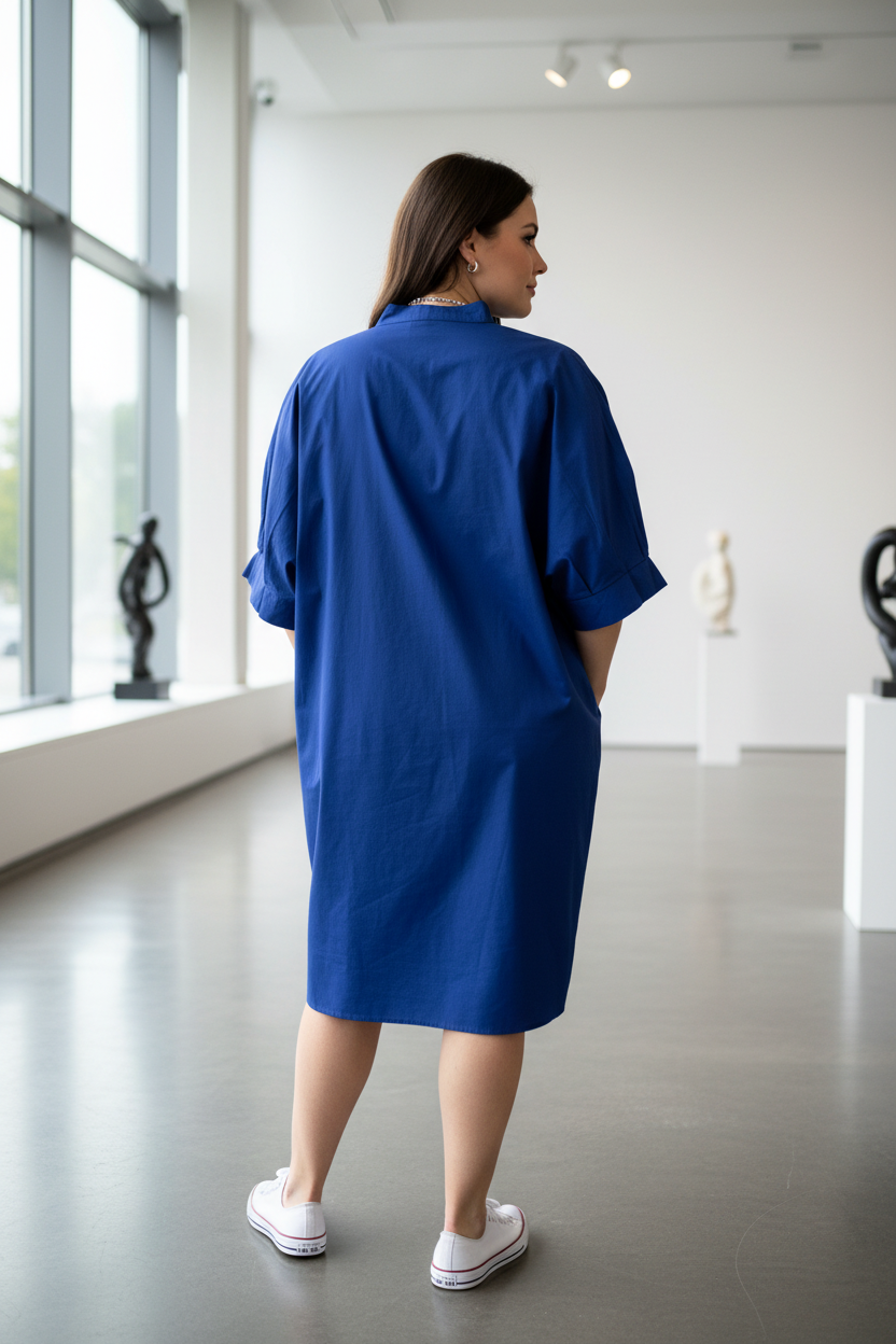 Blue Dress Back View - Curvy Model