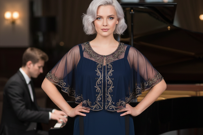 Navy Sequin Capelet Elegant Evening Wrap One Size Sparkle Cover-Up
