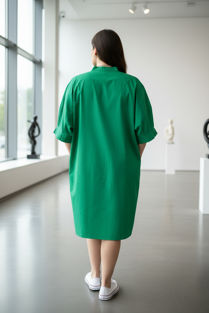 New  Green See Throw Long Shirt Dress for Women Casual Tops Trendy Knee Shirts 2025