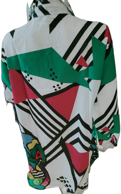 New Longline Blouse Abstract  Print Long Sleeves Summer 2025 -Selected by Olivia