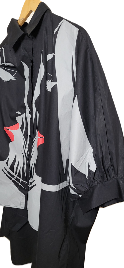 Oversized Balloon Sleeve Shirt with Face Print/ Balloon Sleeve T-Shirt/Trendy Style Selected by Olivia Printed top .
